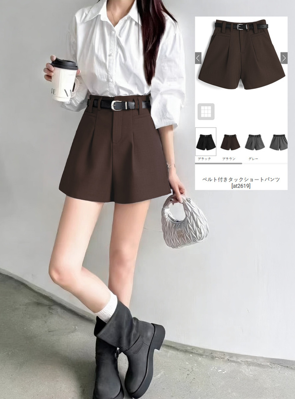 ベルト付きタックショートパンツ[at2619] | レディースファッション