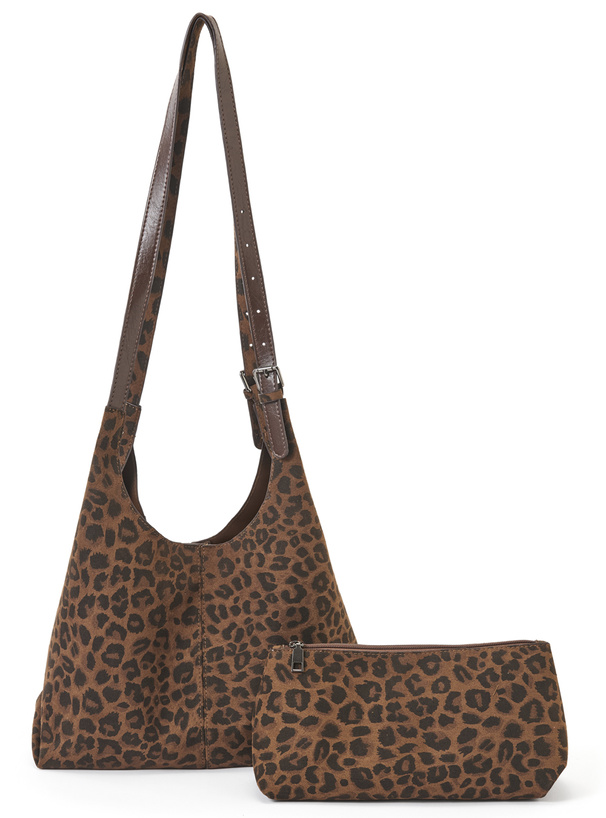 ポーチ付きレオパード柄ダブルショルダｰバッグ[at2624]