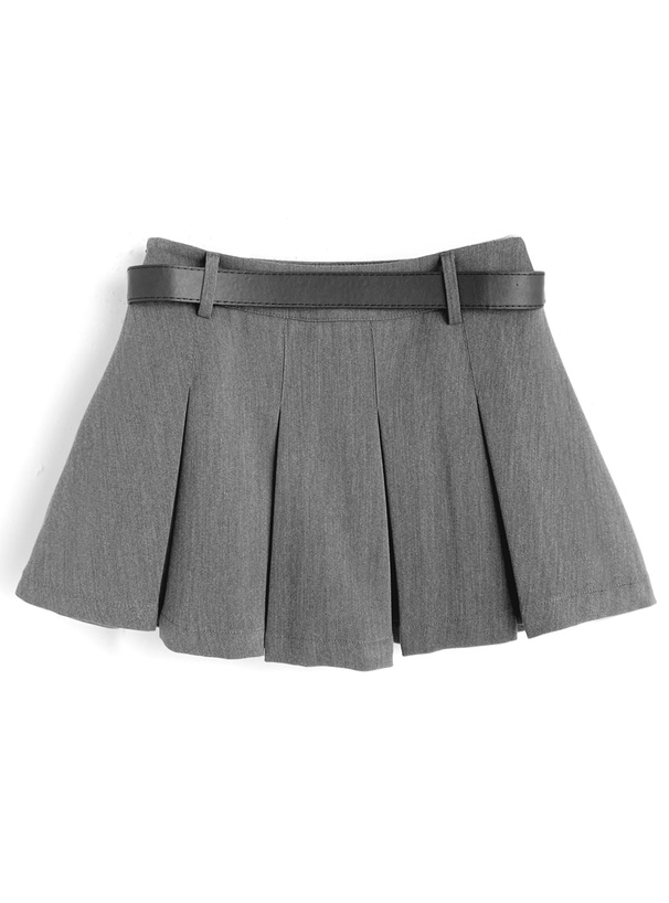 インパン裏地・ベルト付きプリーツミニスカート[at2627] | レディース