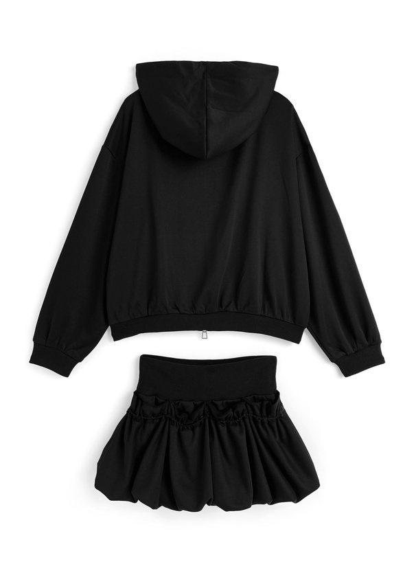 ダブルジップパーカー×バルーンミニスカートパンツスウェット