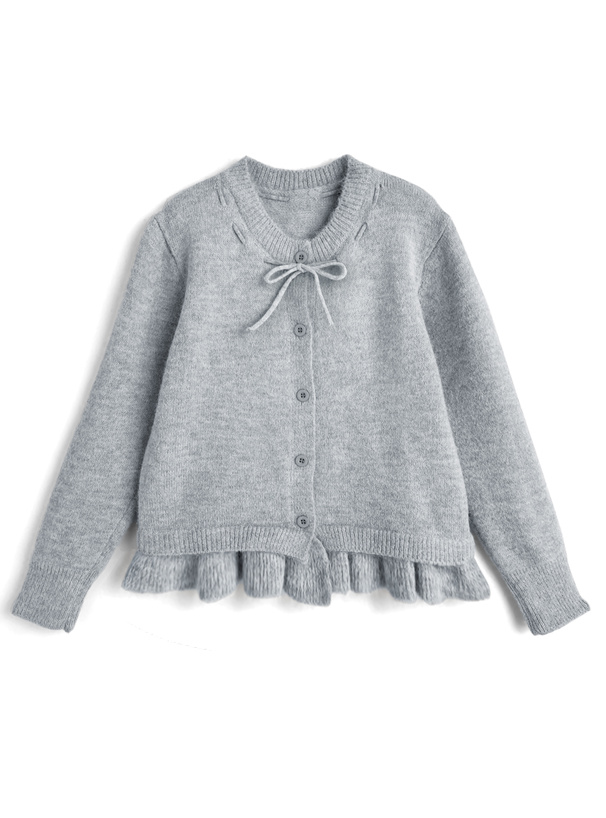 ステッチリボンフリルニットカーディガン