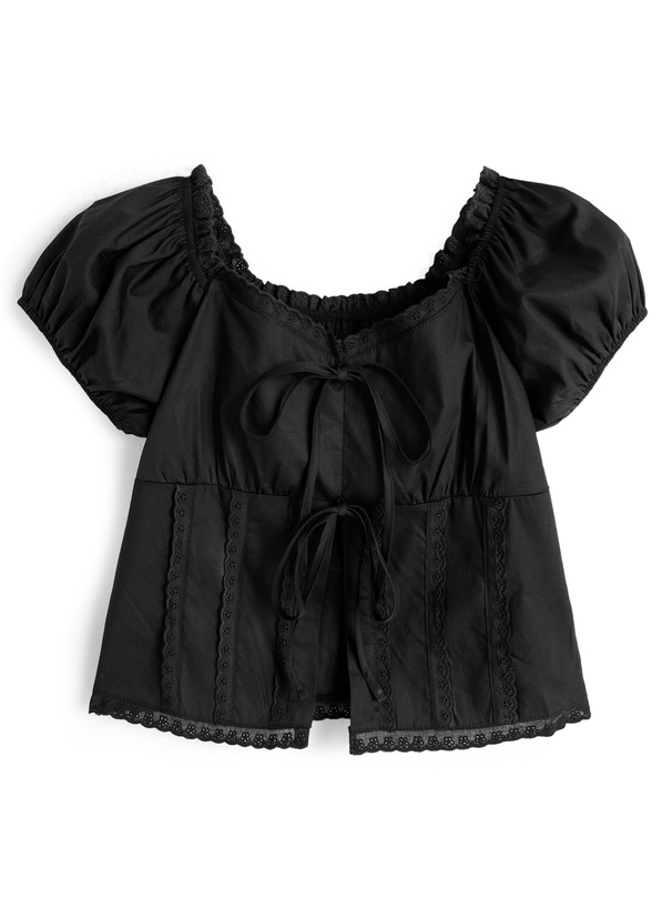 2Wayダブルリボンレーススリットブラウス