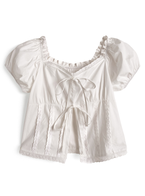 2Wayダブルリボンレーススリットブラウス