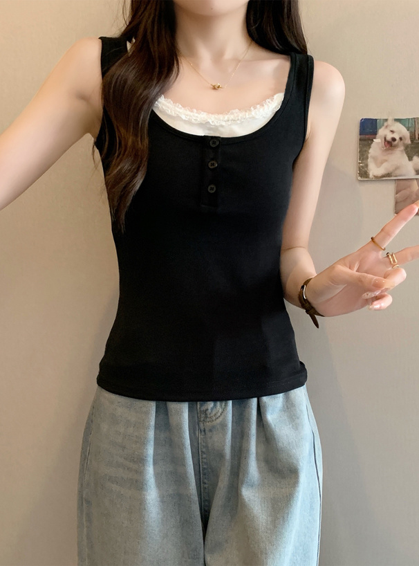 レースフリルレイヤード風タンクトップ