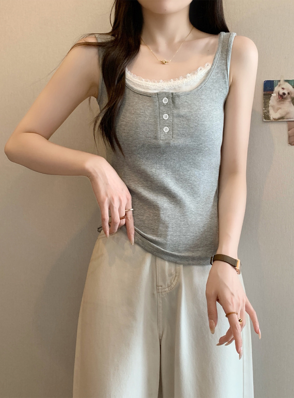 レースフリルレイヤード風タンクトップ