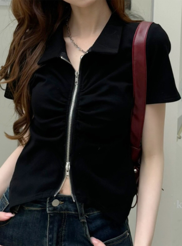 ギャザーダブルジップトップス