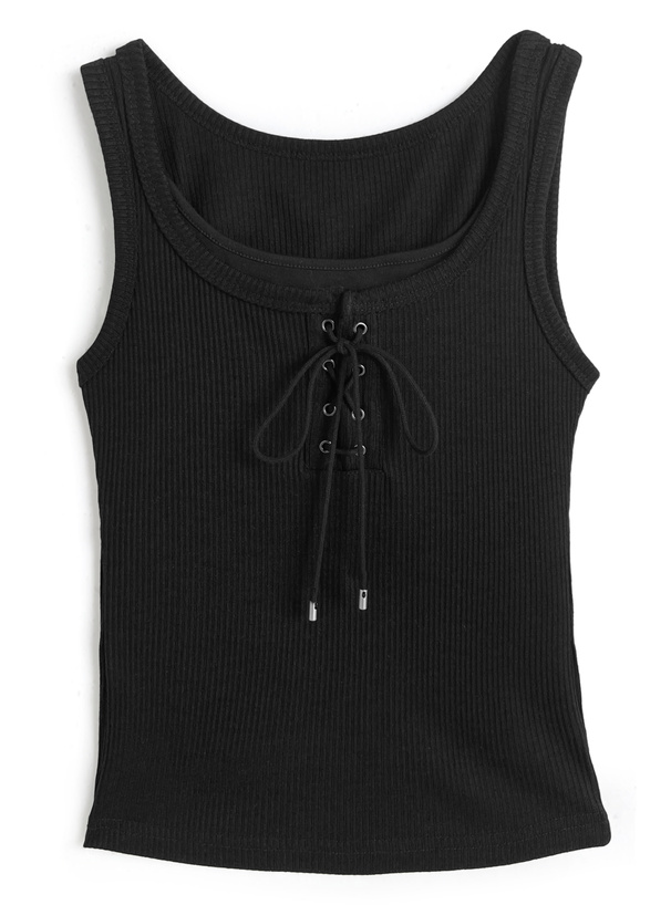 レイヤード風レースアップタンクトップ