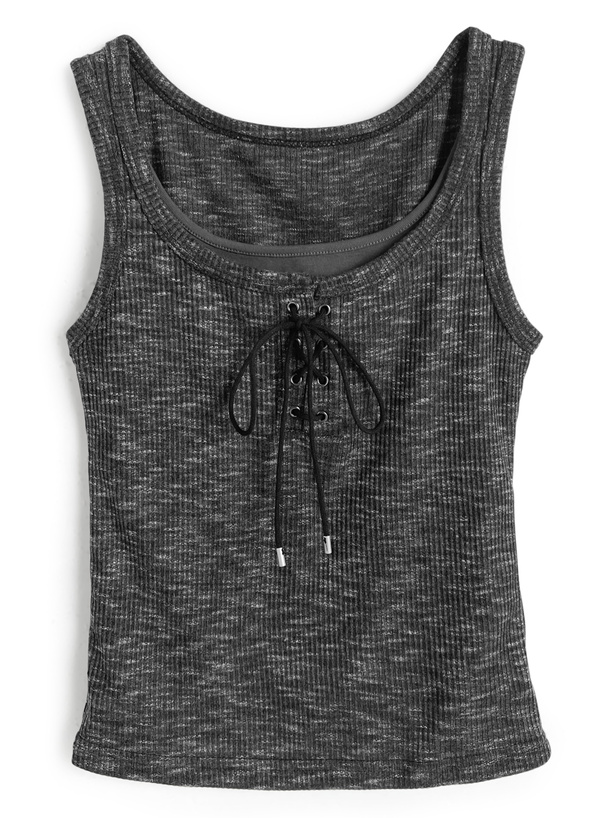 レイヤード風レースアップタンクトップ