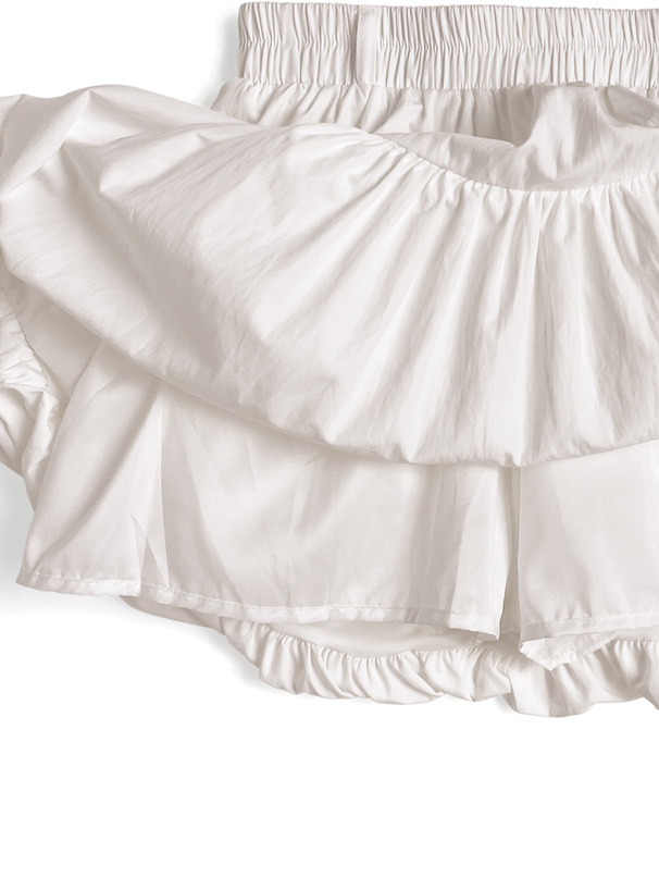 インパン裏地・ベルト付きバルーンミニスカート