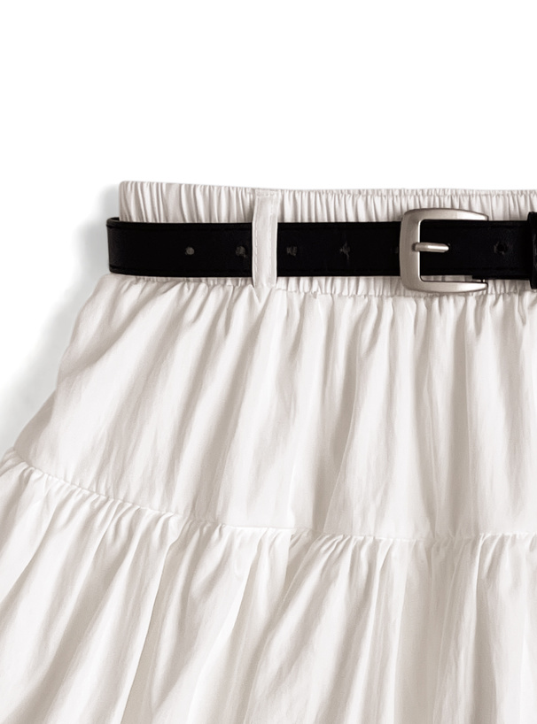 インパン裏地・ベルト付きバルーンミニスカート