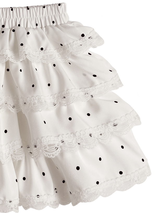 インパン付きドット柄ティアードレースミニスカート