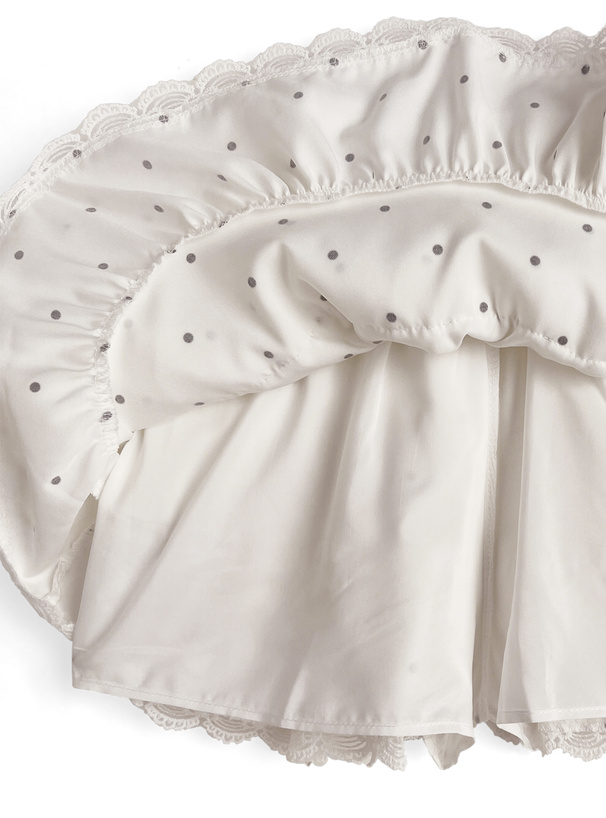 インパン付きドット柄ティアードレースミニスカート