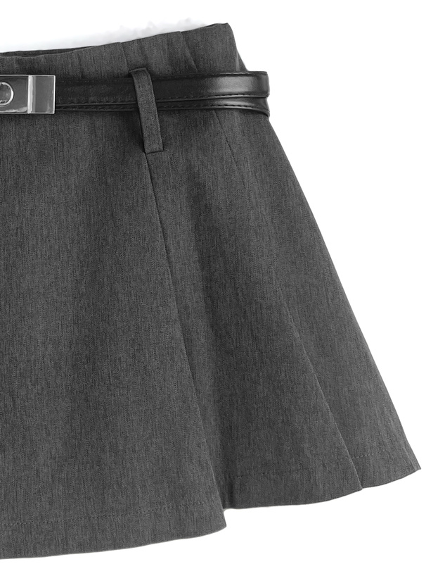 インパン裏地・ベルト付タックプリーツミニスカート