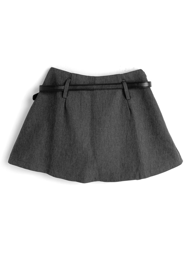 インパン裏地・ベルト付タックプリーツミニスカート