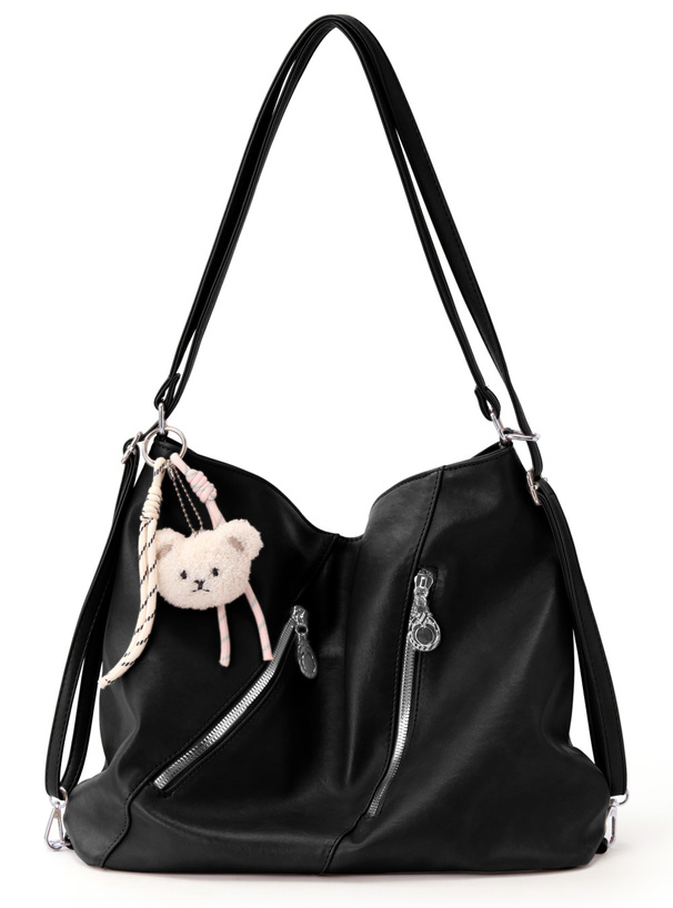 2Wayチャーム付きジップデザインレザーバッグ