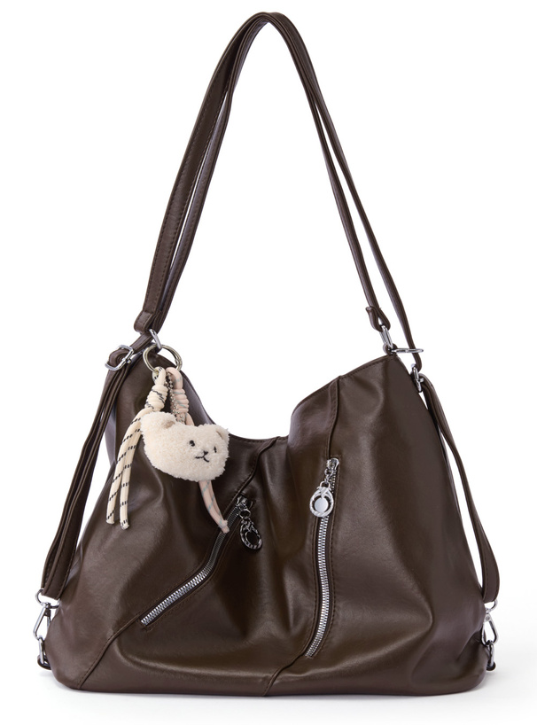 2Wayチャーム付きジップデザインレザーバッグ