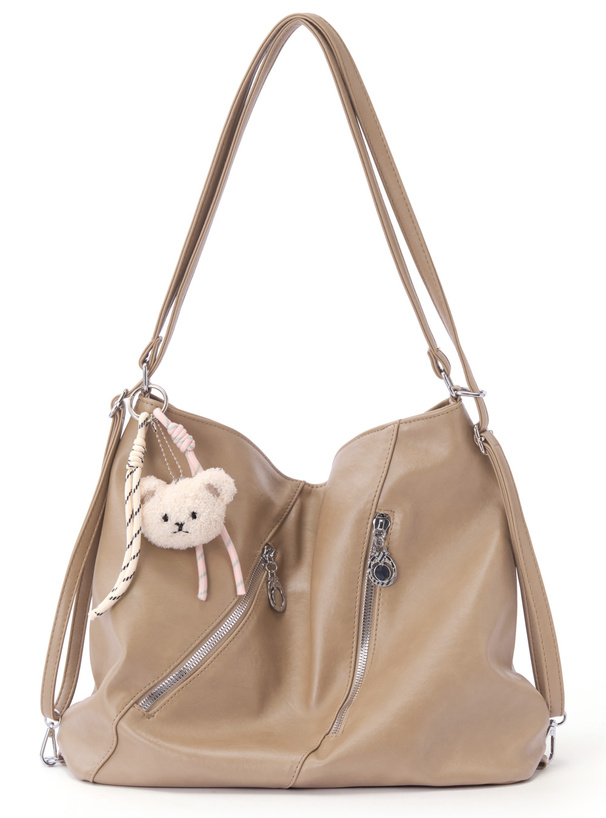 2Wayチャーム付きジップデザインレザーバッグ