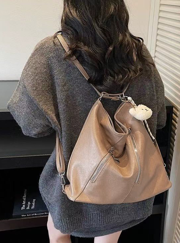 2Wayチャーム付きジップデザインレザーバッグ
