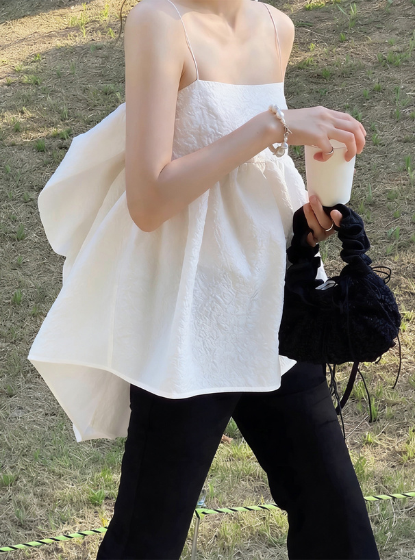 花柄エンボスバックリボンキャミソールトップス