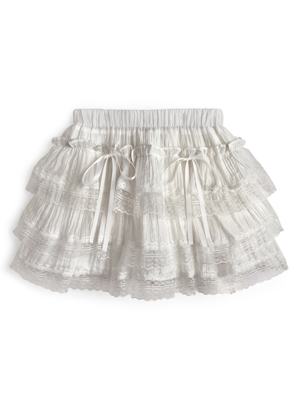 インパン付きダブルリボンレースティアードミニスカート
