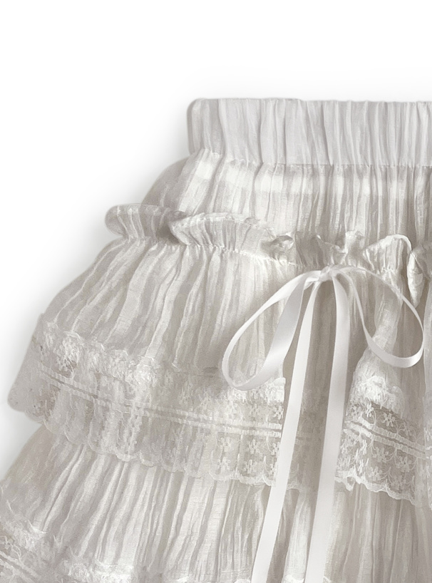 インパン付きダブルリボンレースティアードミニスカート