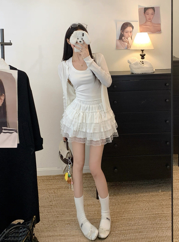 インパン付きダブルリボンレースティアードミニスカート