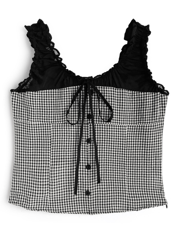 ギンガムチェック柄シアー切替トップス