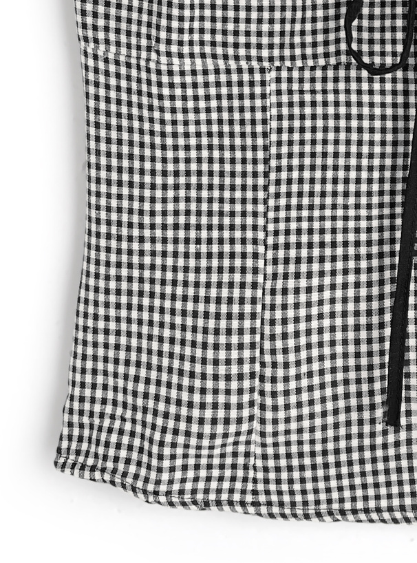 ギンガムチェック柄シアー切替トップス