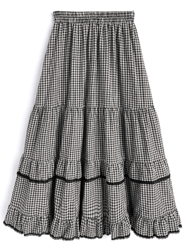 チェック柄ティアードロングスカート