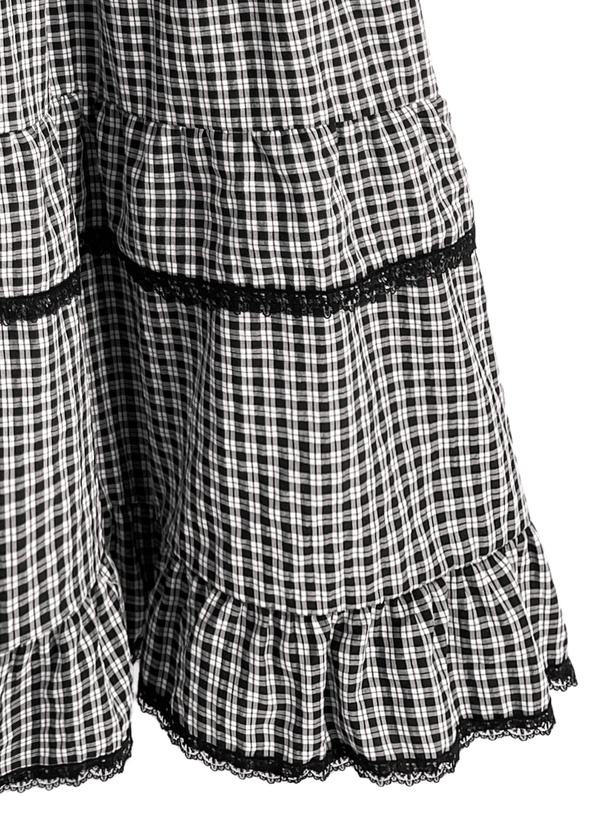 チェック柄ティアードロングスカート