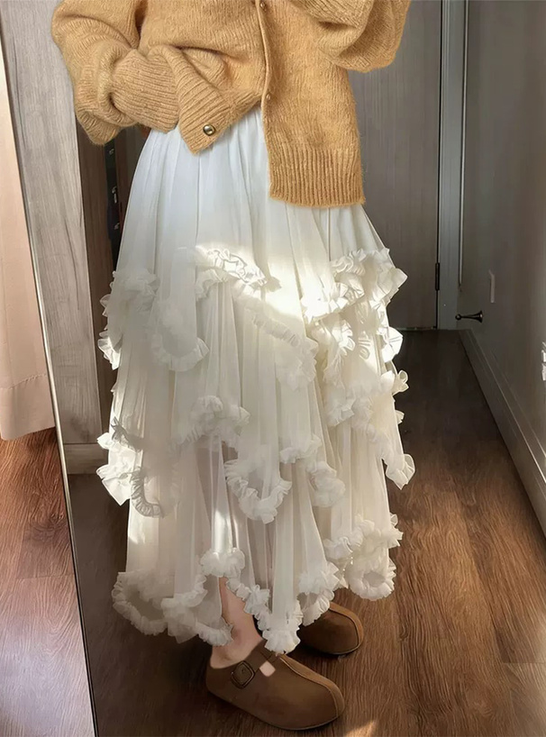 フリルヘムラインティアードチュールスカート