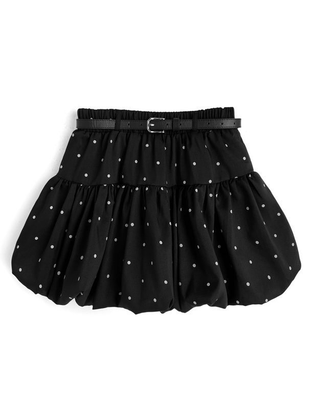 インパン・ベルト付きドット柄バルーンミニスカート