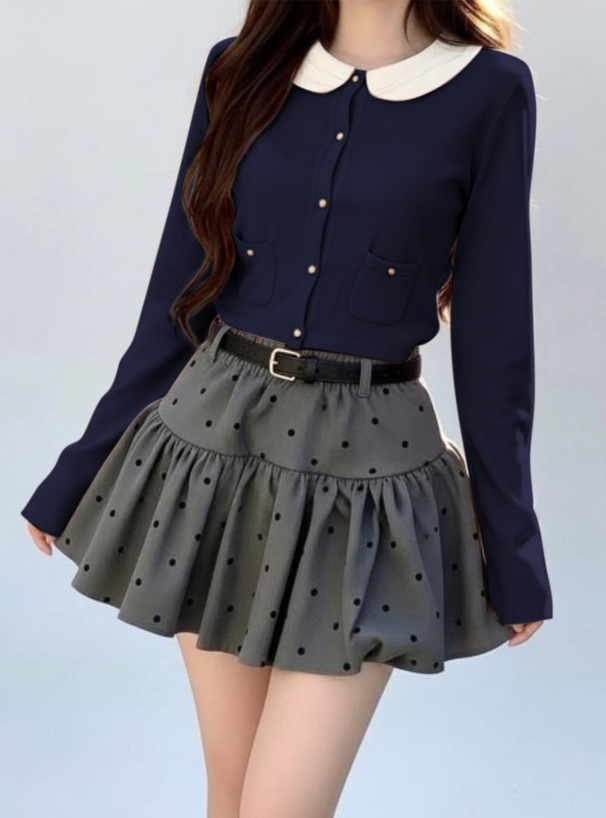 インパン・ベルト付きドット柄バルーンミニスカート