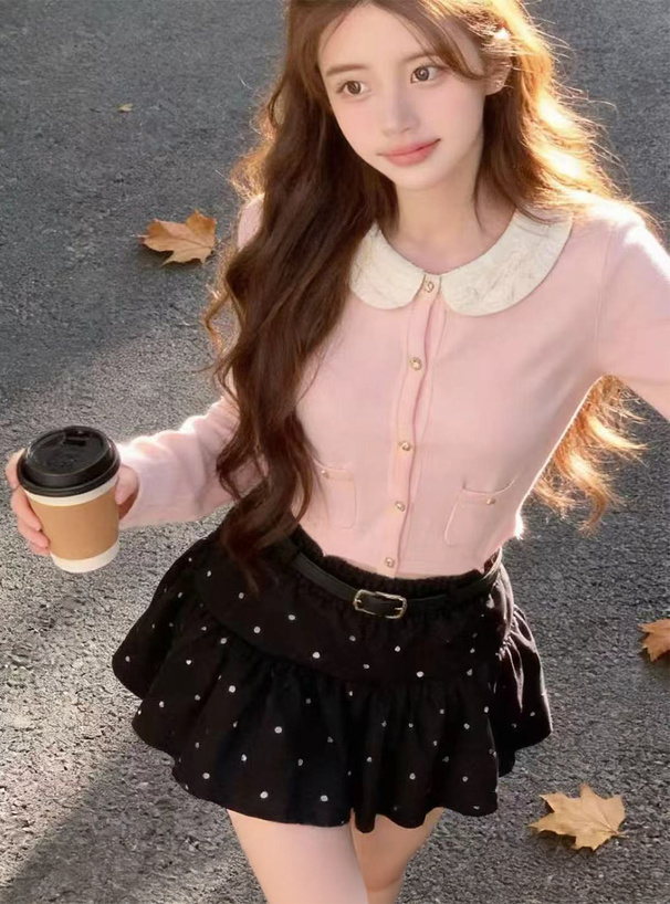 インパン・ベルト付きドット柄バルーンミニスカート