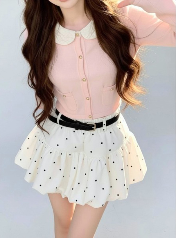 インパン・ベルト付きドット柄バルーンミニスカート
