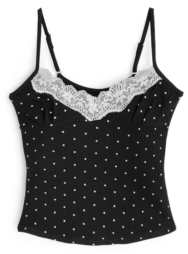 カップ付きドット柄レースキャミソール