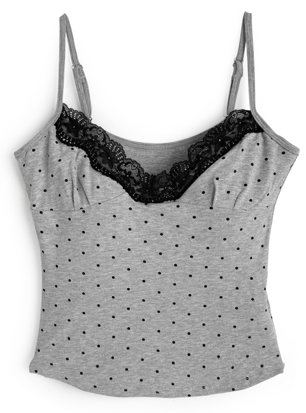 カップ付きドット柄レースキャミソール