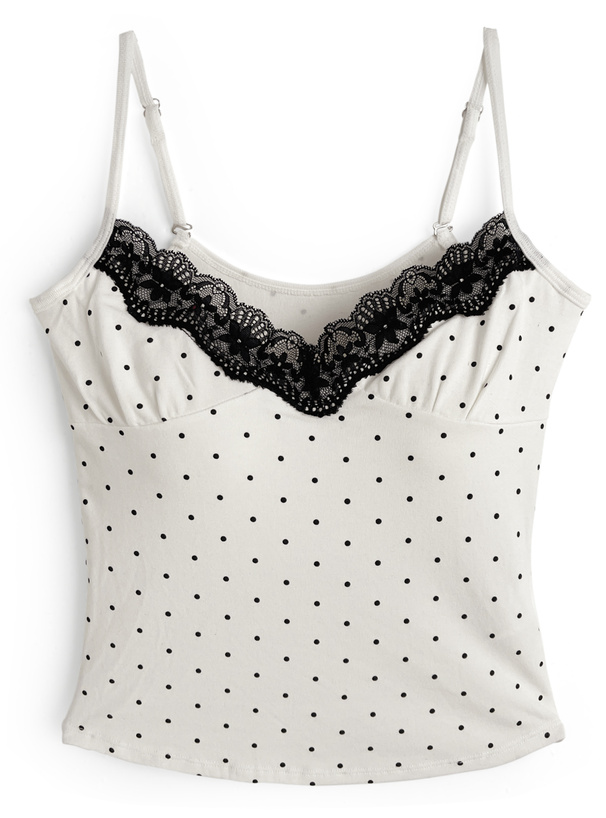 カップ付きドット柄レースキャミソール