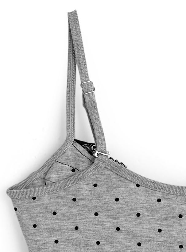 カップ付きドット柄レースキャミソール