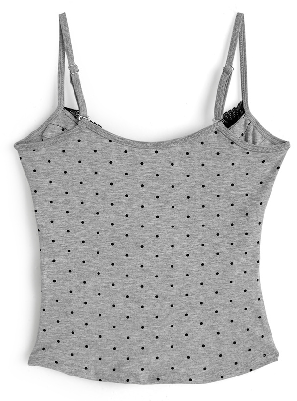 カップ付きドット柄レースキャミソール