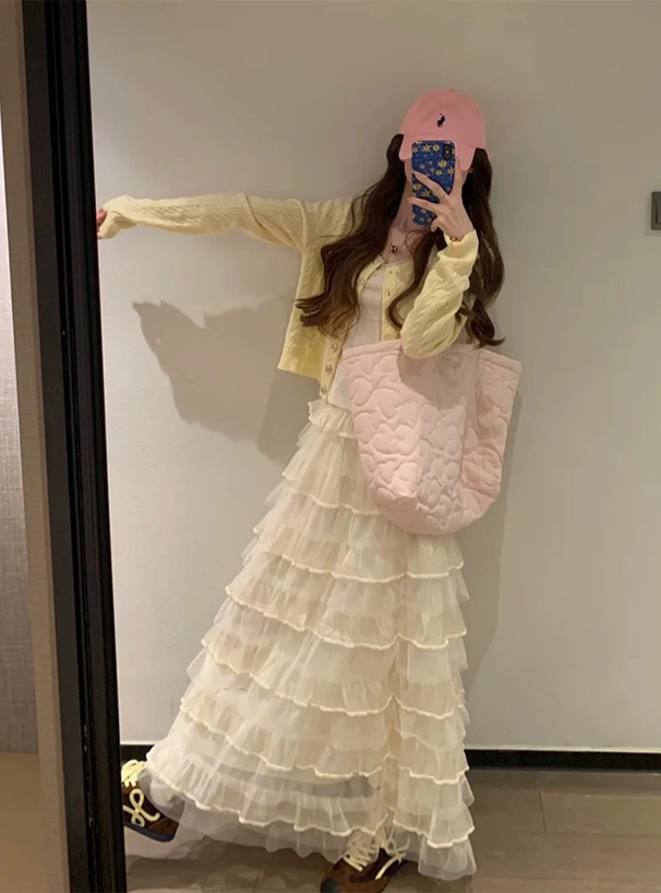 チュールティアードロングスカート
