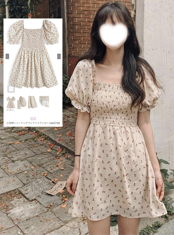 小花柄シャーリングフレアミニワンピース