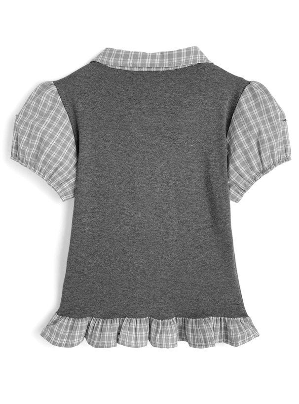 チェック柄シャツレイヤード風トップス