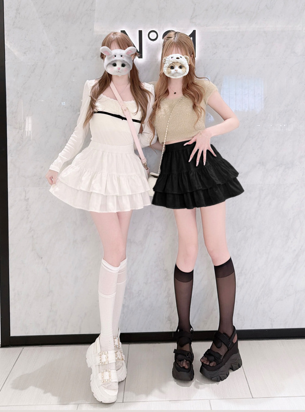 インパン裏地付きティアードフリルミニスカート