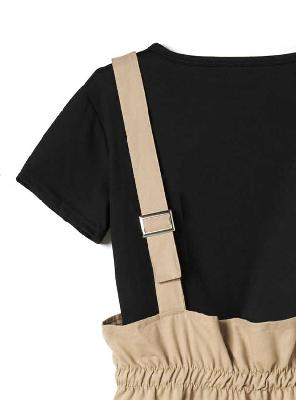 Tシャツ×サス付きドロストオールインワンセットアップ