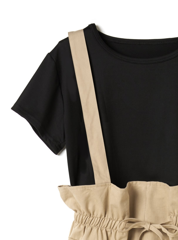 Tシャツ×サス付きドロストオールインワンセットアップ
