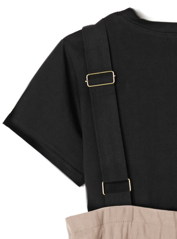 Tシャツ×ワイドサロペットパンツ2点セットアップ