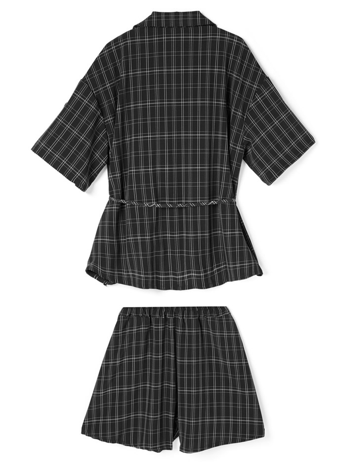 リボン付き半袖ジャケットXショートパンツセットアップ