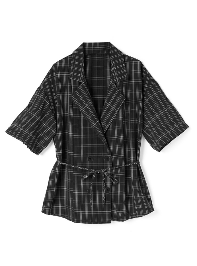 リボン付き半袖ジャケットXショートパンツセットアップ