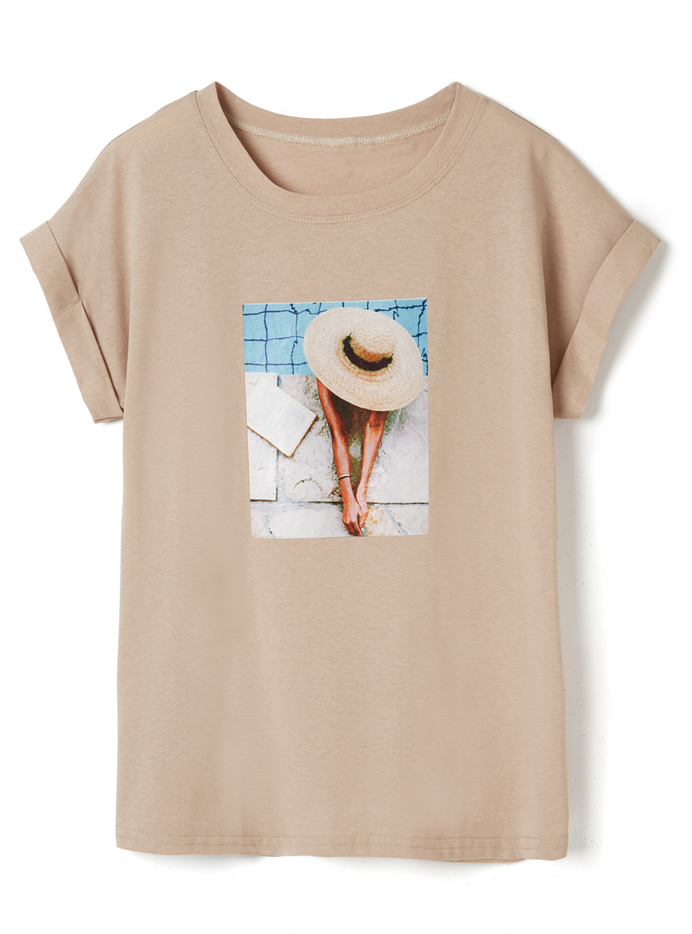 ロールアップフォトプリントTシャツ
